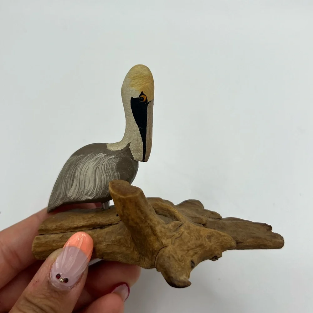 Whitton Handcarving Driftwood Statue Figurine Pelican Bird Collectible Vintage